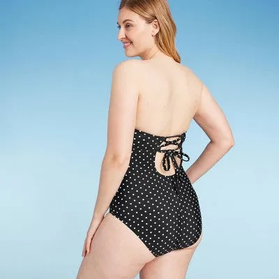 New - Women's Polka Dot Twist-Front Full Coverage Tummy Control One Piece Swimsuit -