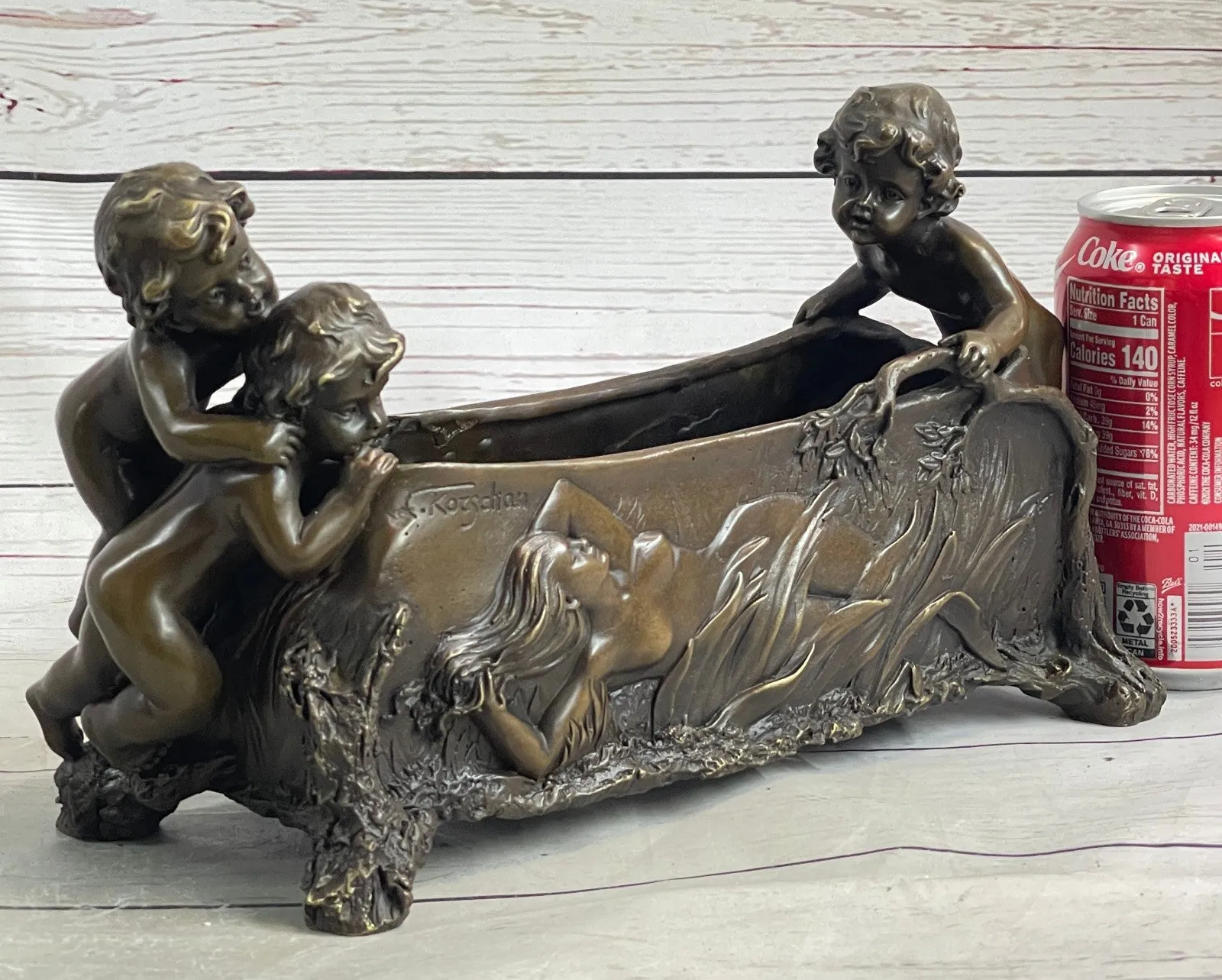 Original Milo Solid Bronze Planter Roman Decor Bronze Sculpture Statue Art Deco