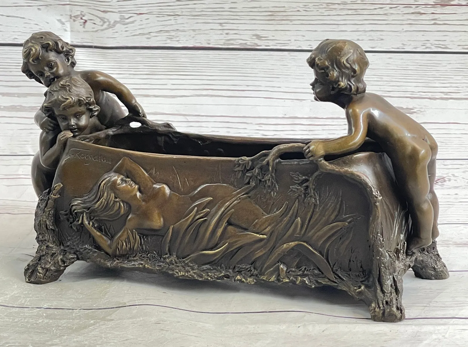 Original Milo Solid Bronze Planter Roman Decor Bronze Sculpture Statue Art Deco