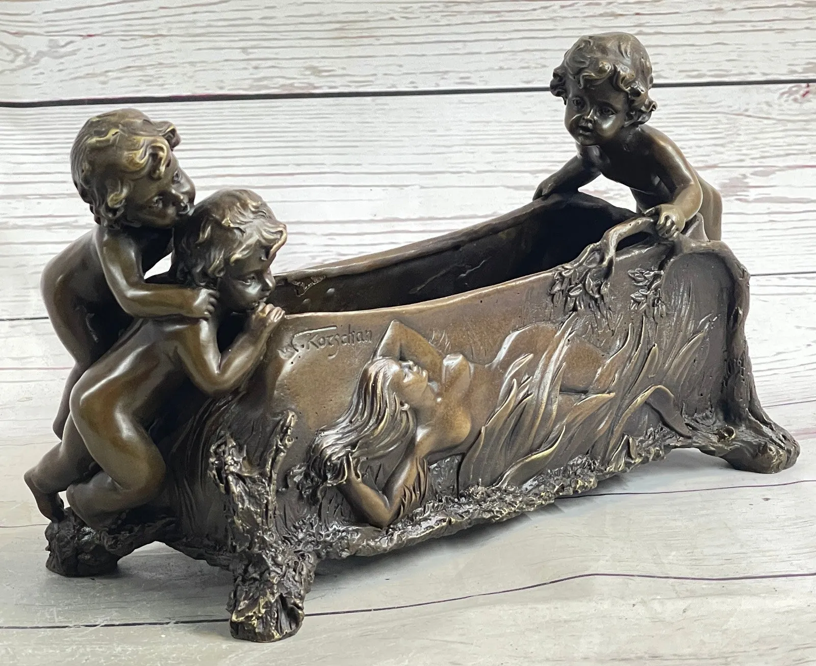 Original Milo Solid Bronze Planter Roman Decor Bronze Sculpture Statue Art Deco