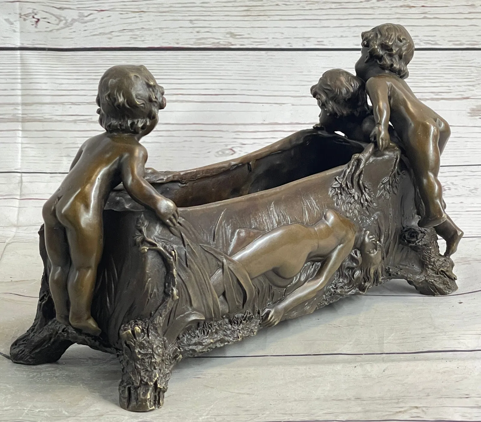 Original Milo Solid Bronze Planter Roman Decor Bronze Sculpture Statue Art Deco