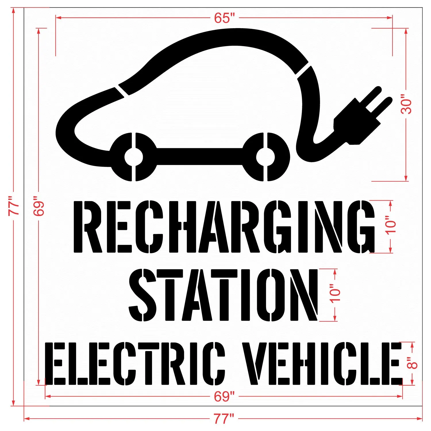 Recharging Station EV Symbol with Tail Plug Stencil - (21"-30")