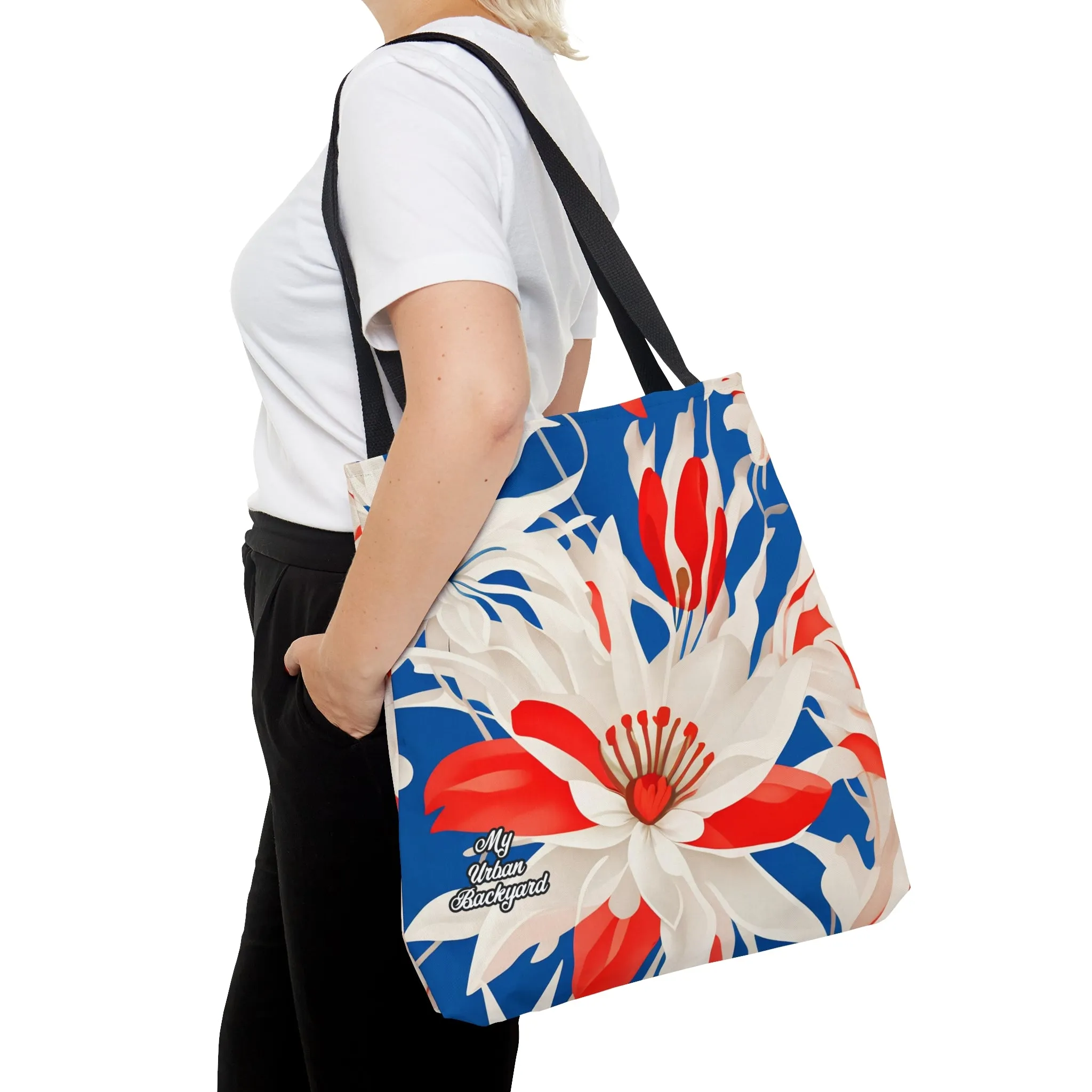 Red White & Blue Flowers, Tote Bag for Everyday Use - Durable and Functional