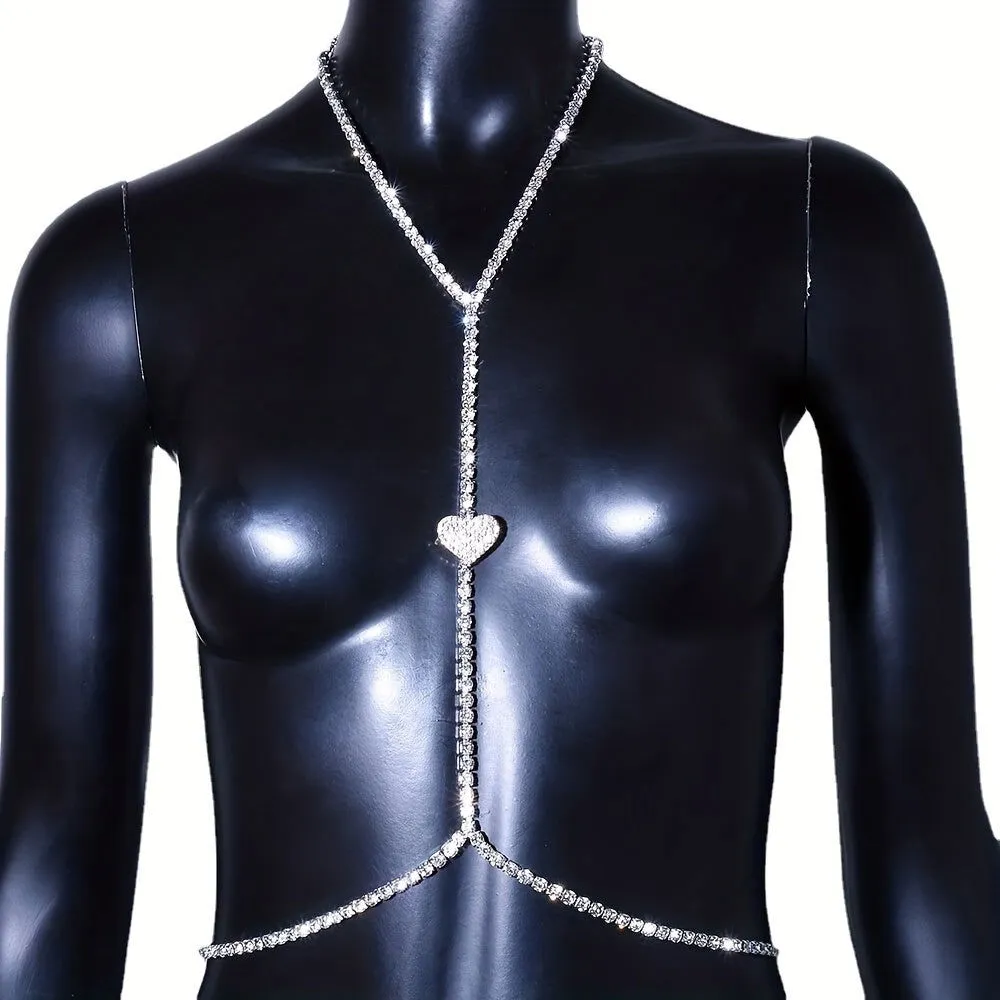 Sexy Rhinestone Heart Shiny Bikini Body Chest Chains