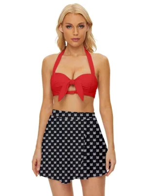 Skulls & Crossbones Vintage Style Bikini Top and Skirt Set