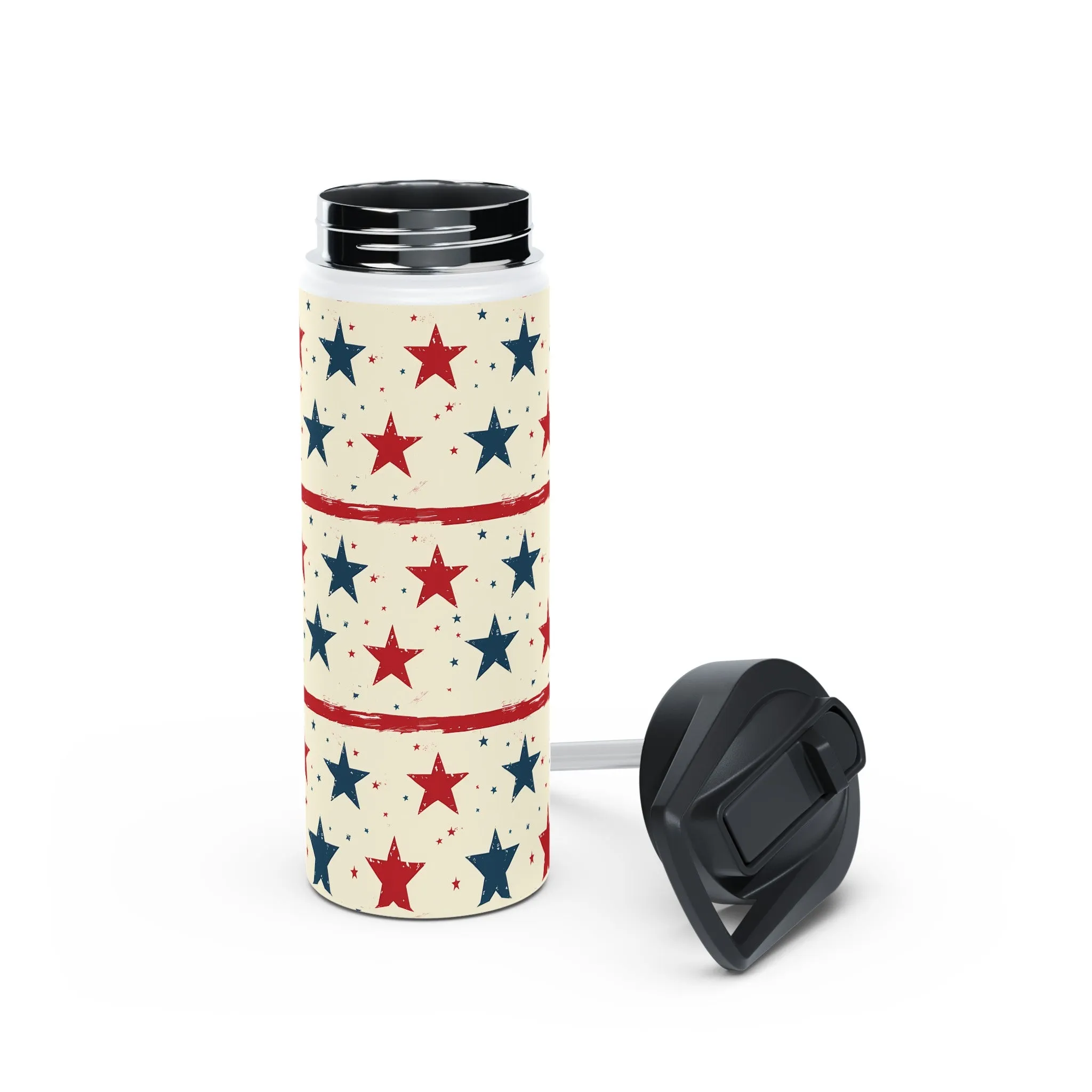 Stainless Steel Water Bottle Thermos, 18oz, Stars & Stripes - Double Wall Insulation Keeps Drinks Hot or Cold