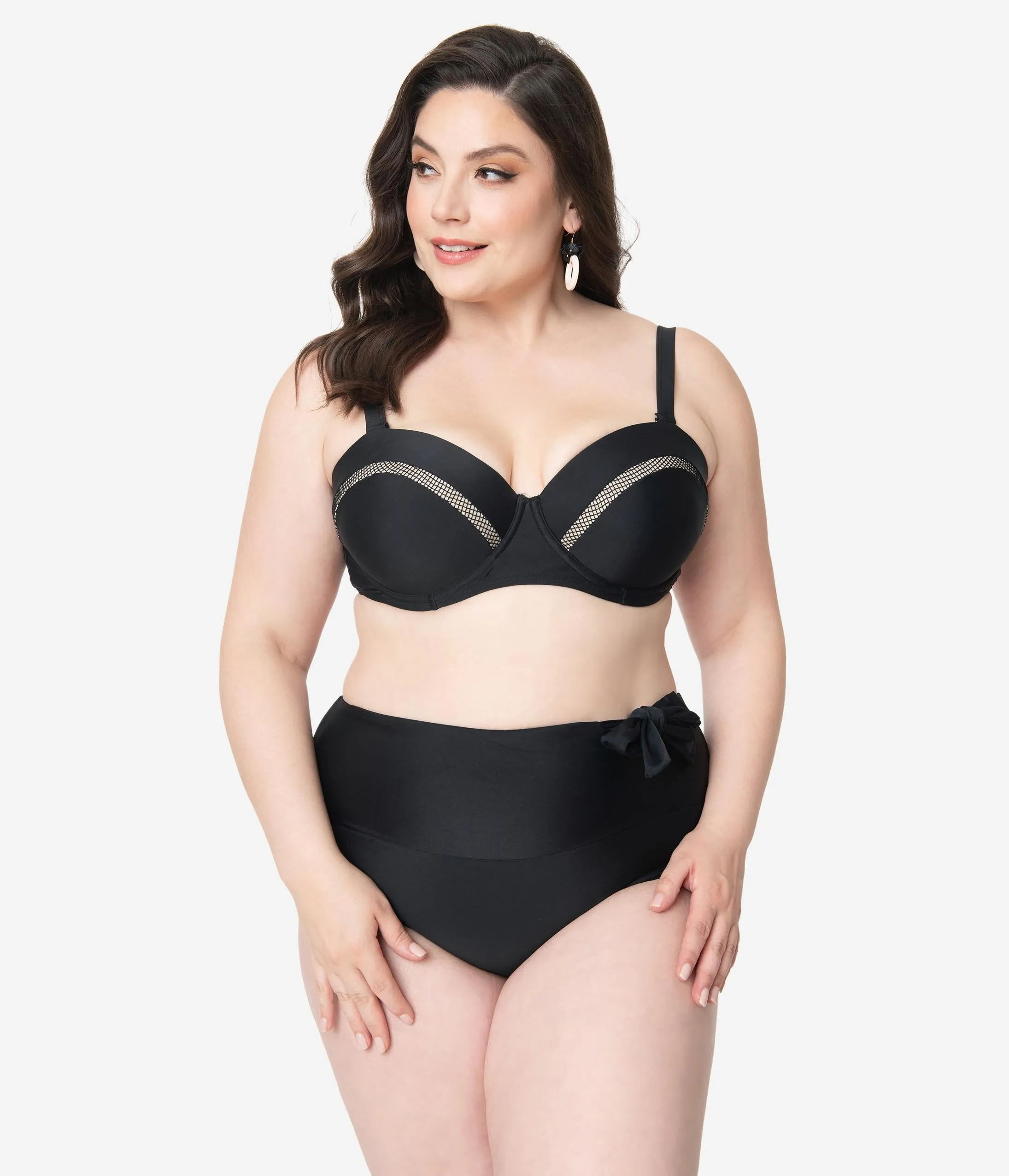 Unique Vintage Plus Size Black Marianne Bandeau Swim Top