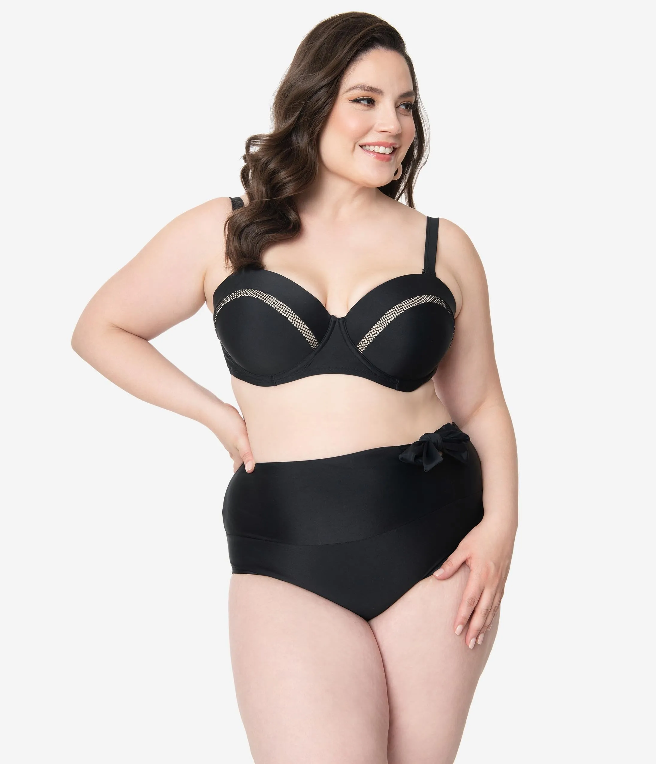 Unique Vintage Plus Size Black Marianne Bandeau Swim Top