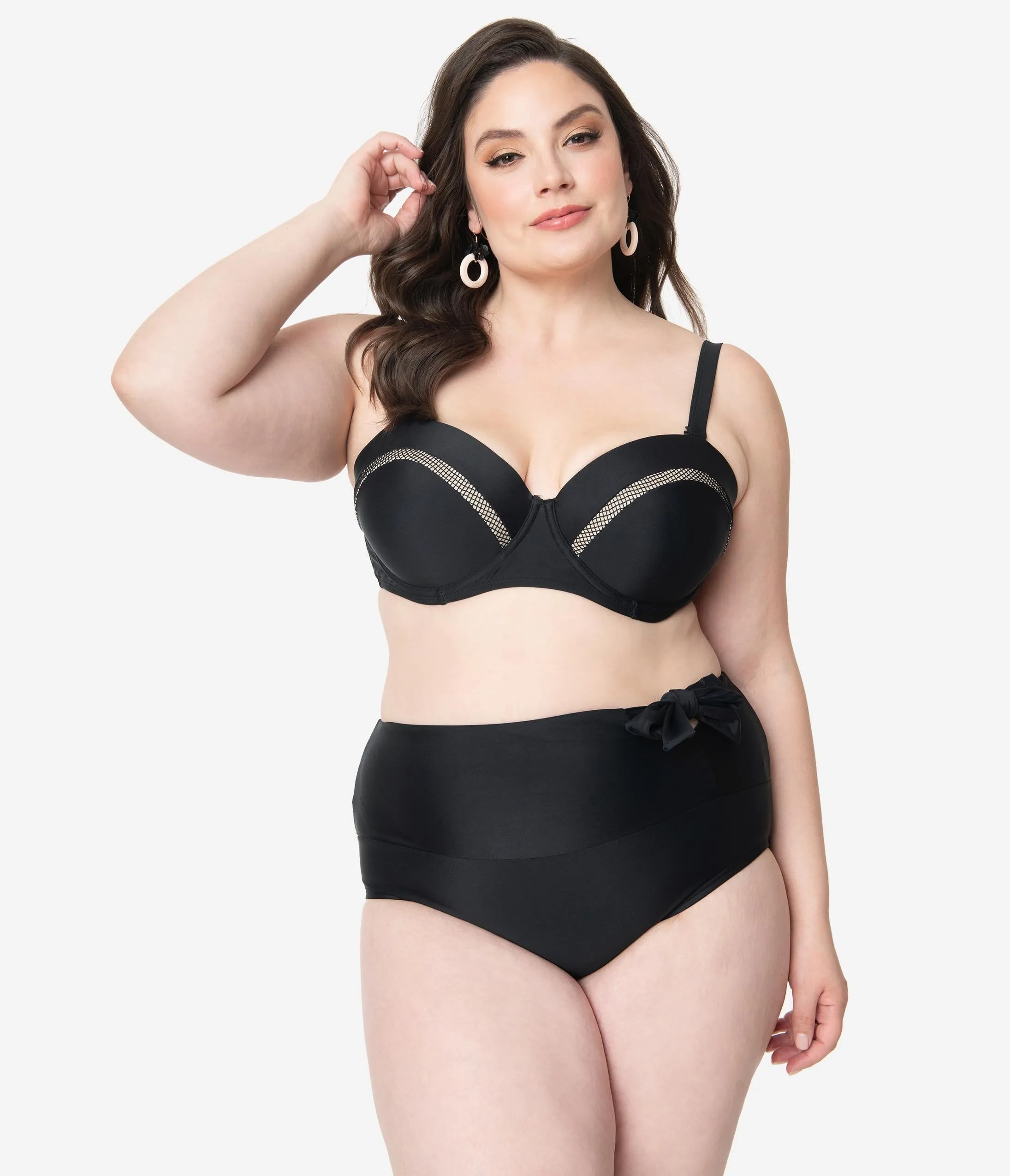 Unique Vintage Plus Size Black Marianne Bandeau Swim Top