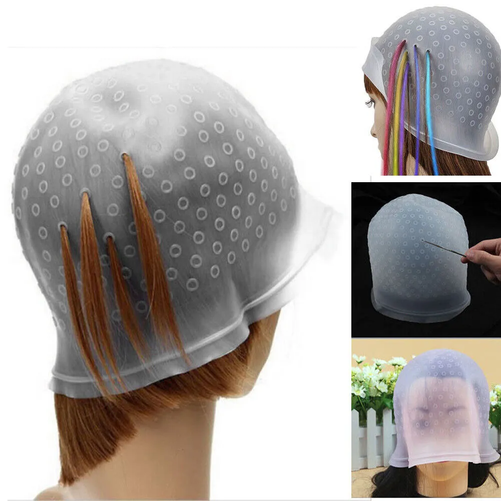 US 1-2 Pack Reusable Silicone Dye Hat Cap   Hook for Hair Coloring Highlighting