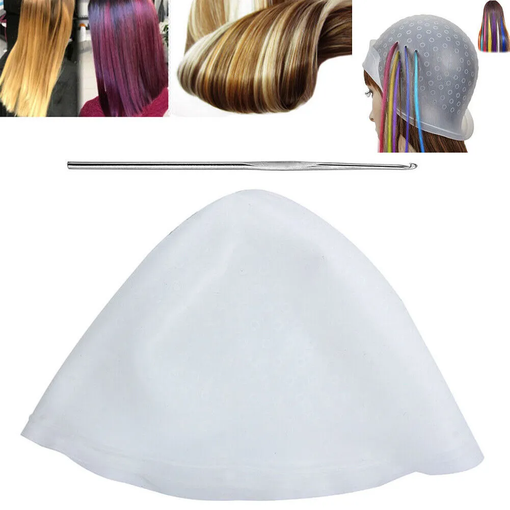 US 1-2 Pack Reusable Silicone Dye Hat Cap   Hook for Hair Coloring Highlighting