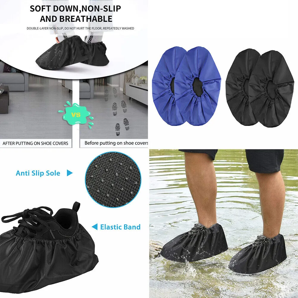 US 3-6 Pairs Washable Reusable Non-Slip Sole Overshoe Dust Waterproof Shoe Cover