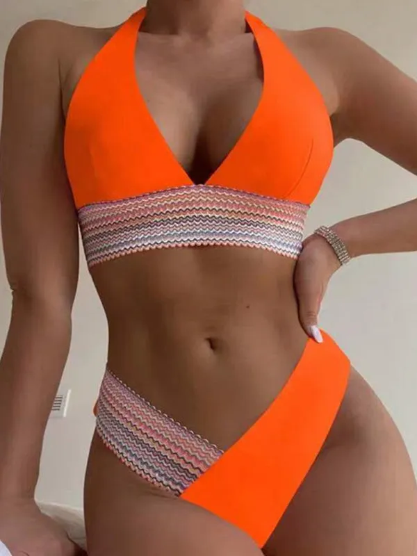 Women's Sexy Colour Block V-Shaped Bikini