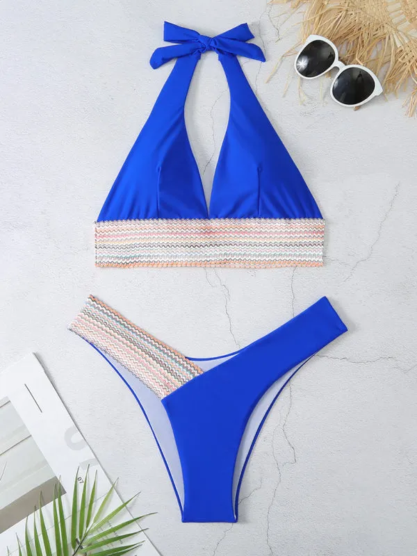 Women's Sexy Colour Block V-Shaped Bikini