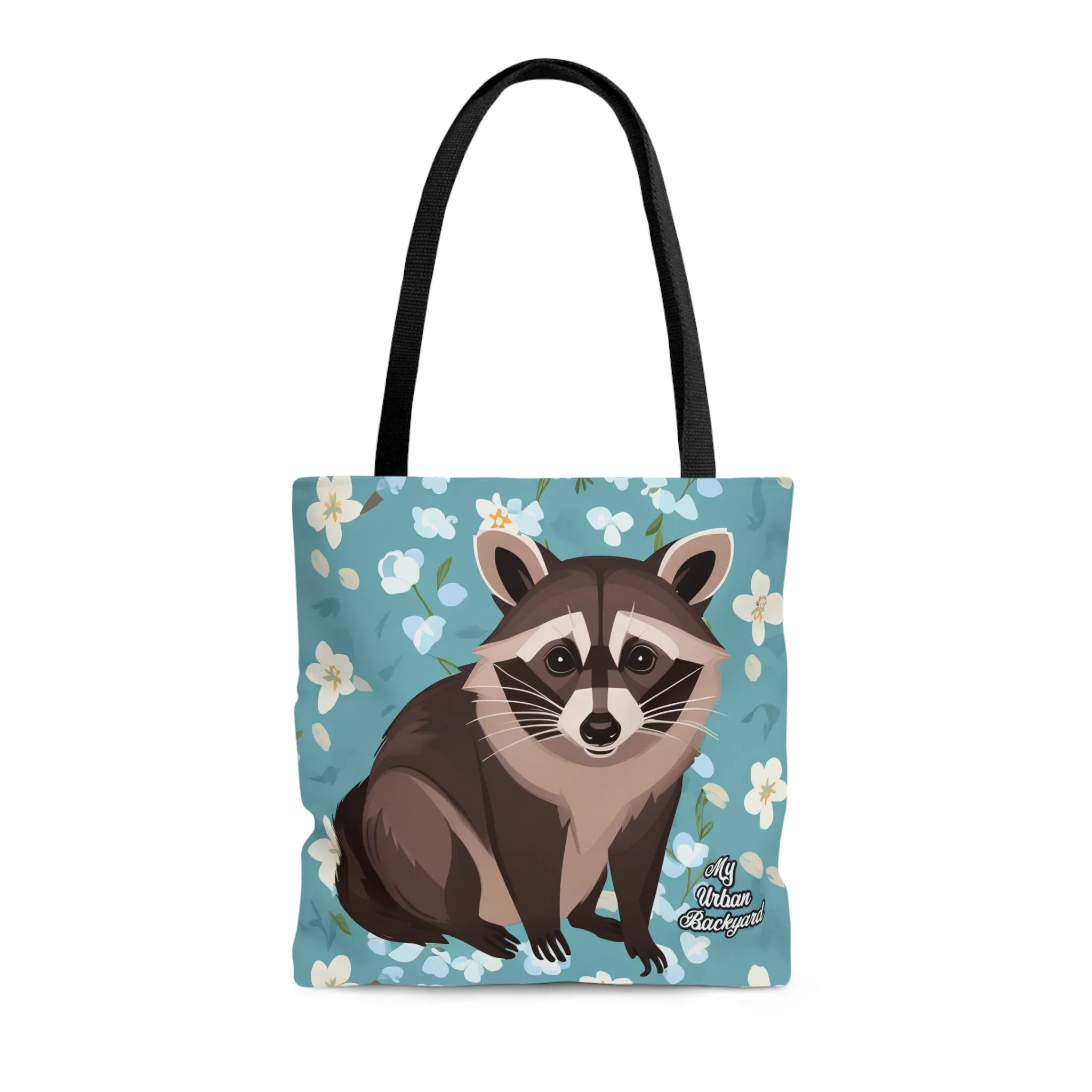 Young Raccoon w Flowers, Tote Bag for Everyday Use - Durable and Functional