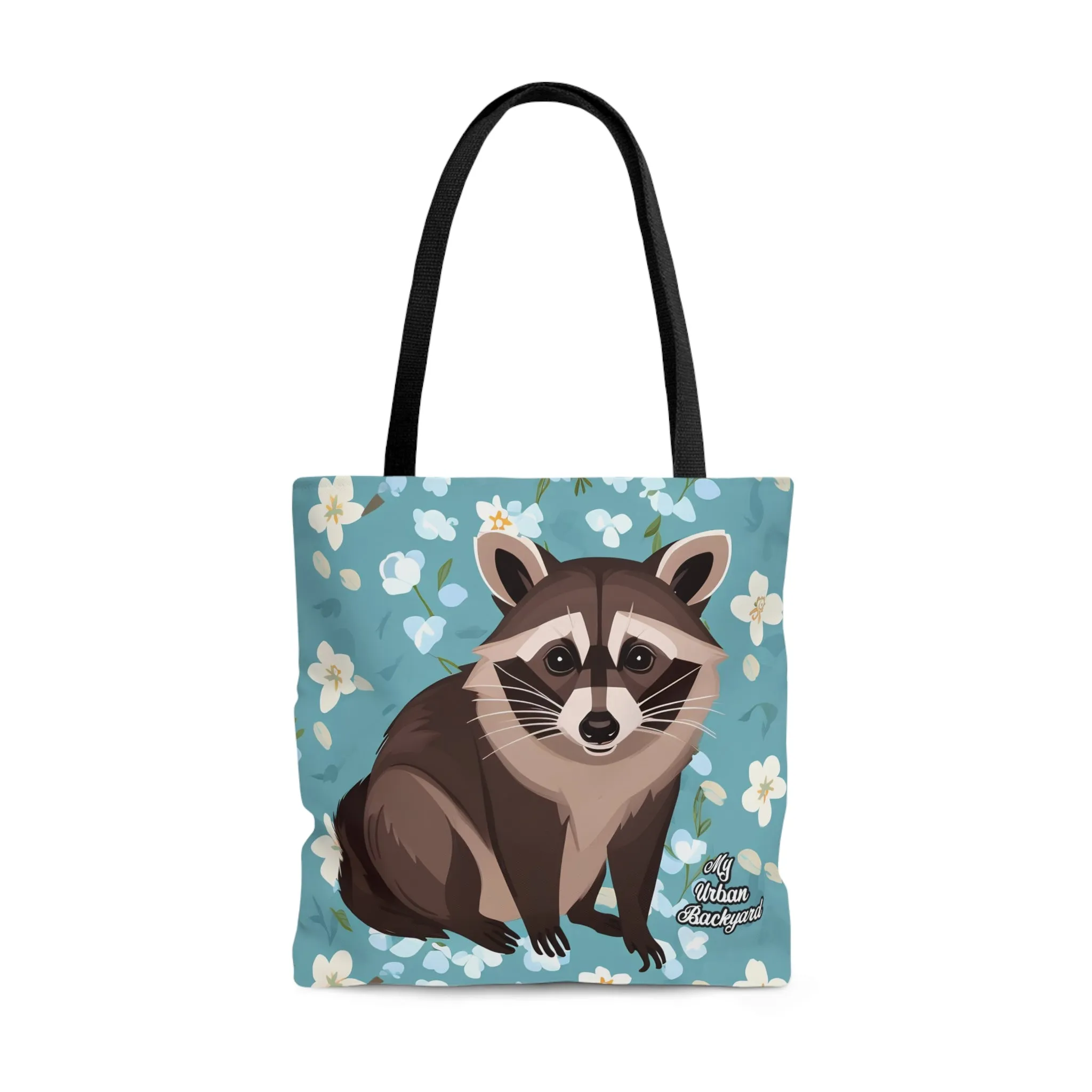 Young Raccoon w Flowers, Tote Bag for Everyday Use - Durable and Functional