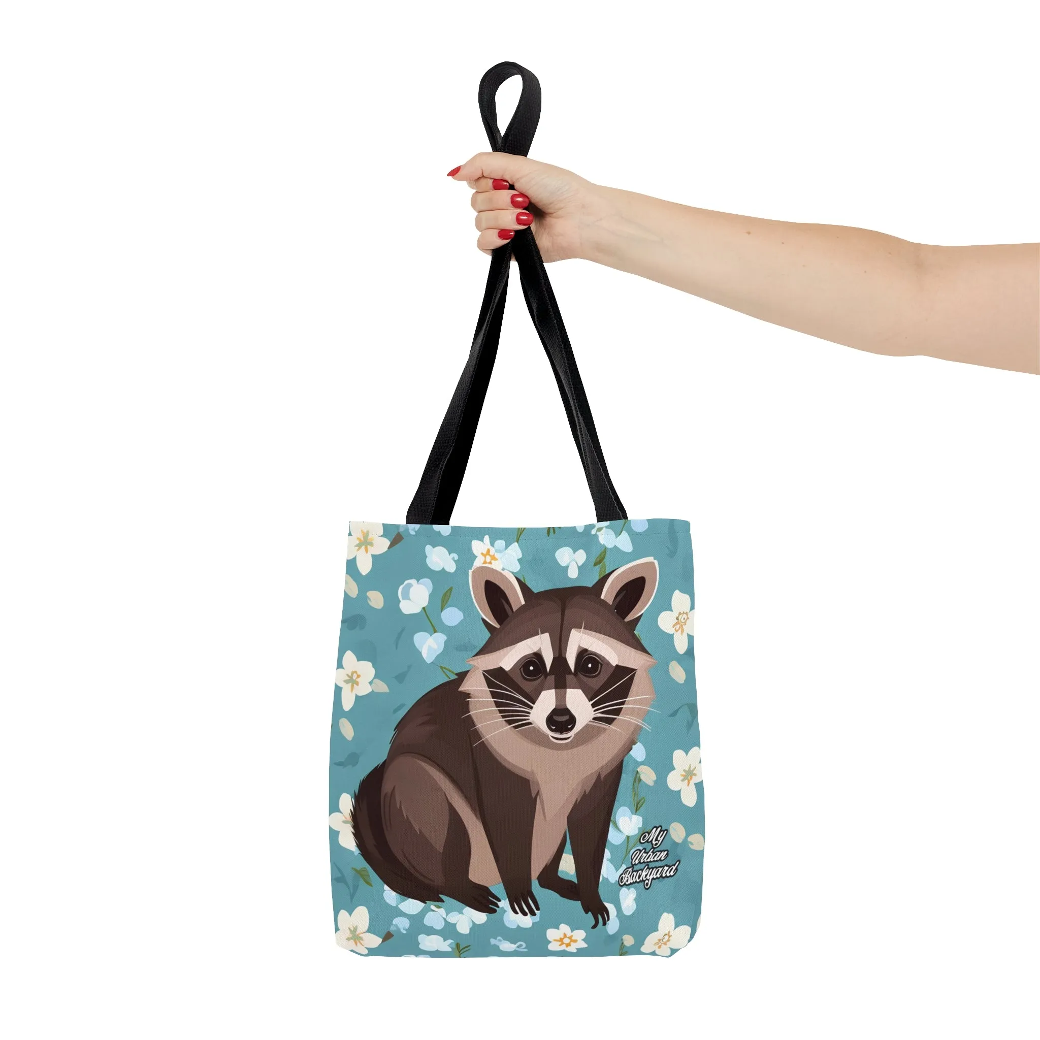 Young Raccoon w Flowers, Tote Bag for Everyday Use - Durable and Functional