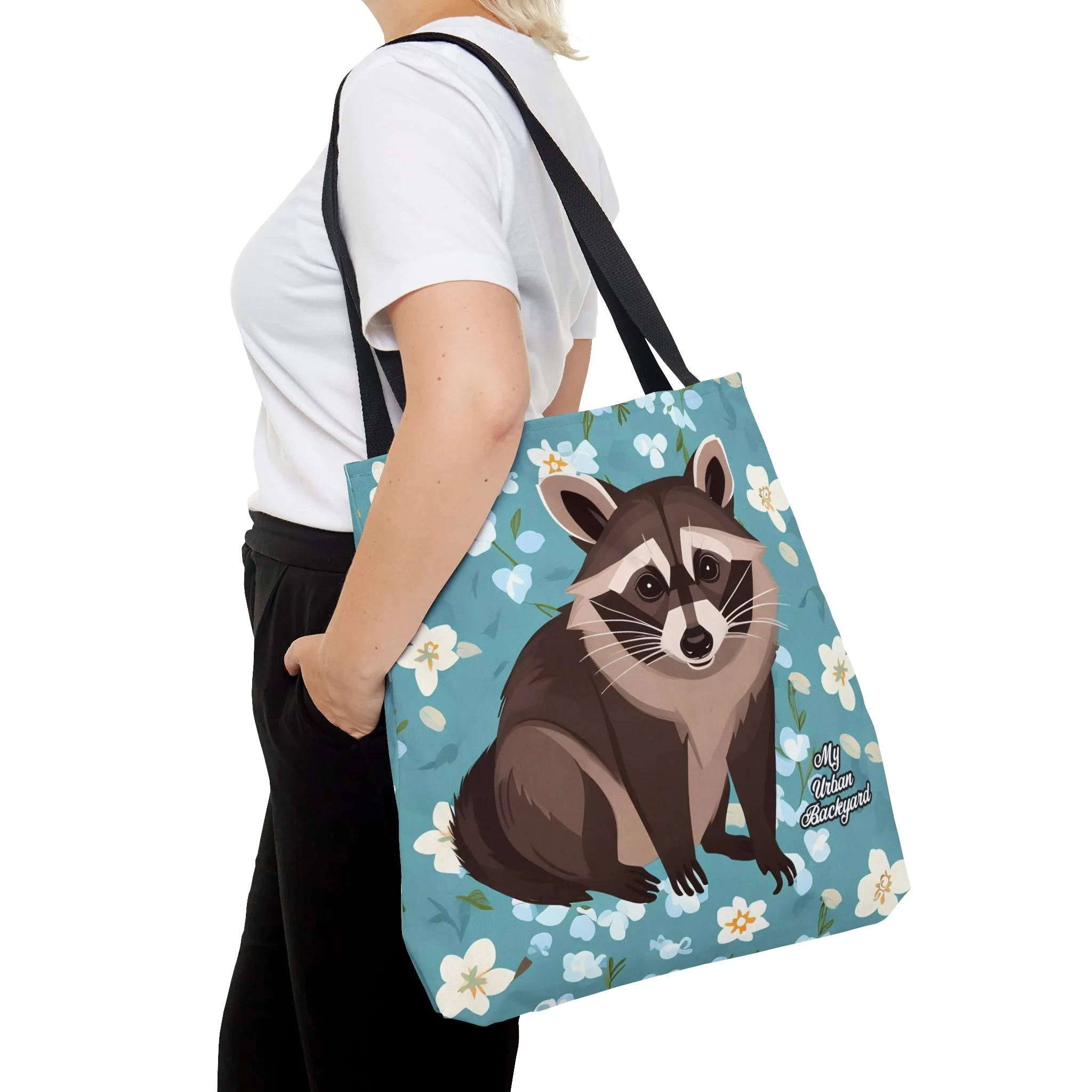 Young Raccoon w Flowers, Tote Bag for Everyday Use - Durable and Functional